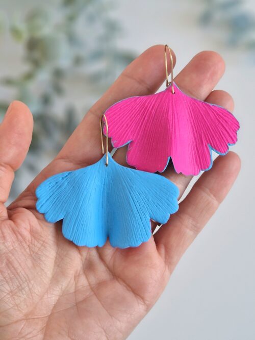 Cercei Ginkgo mare duo blue&fuchsia